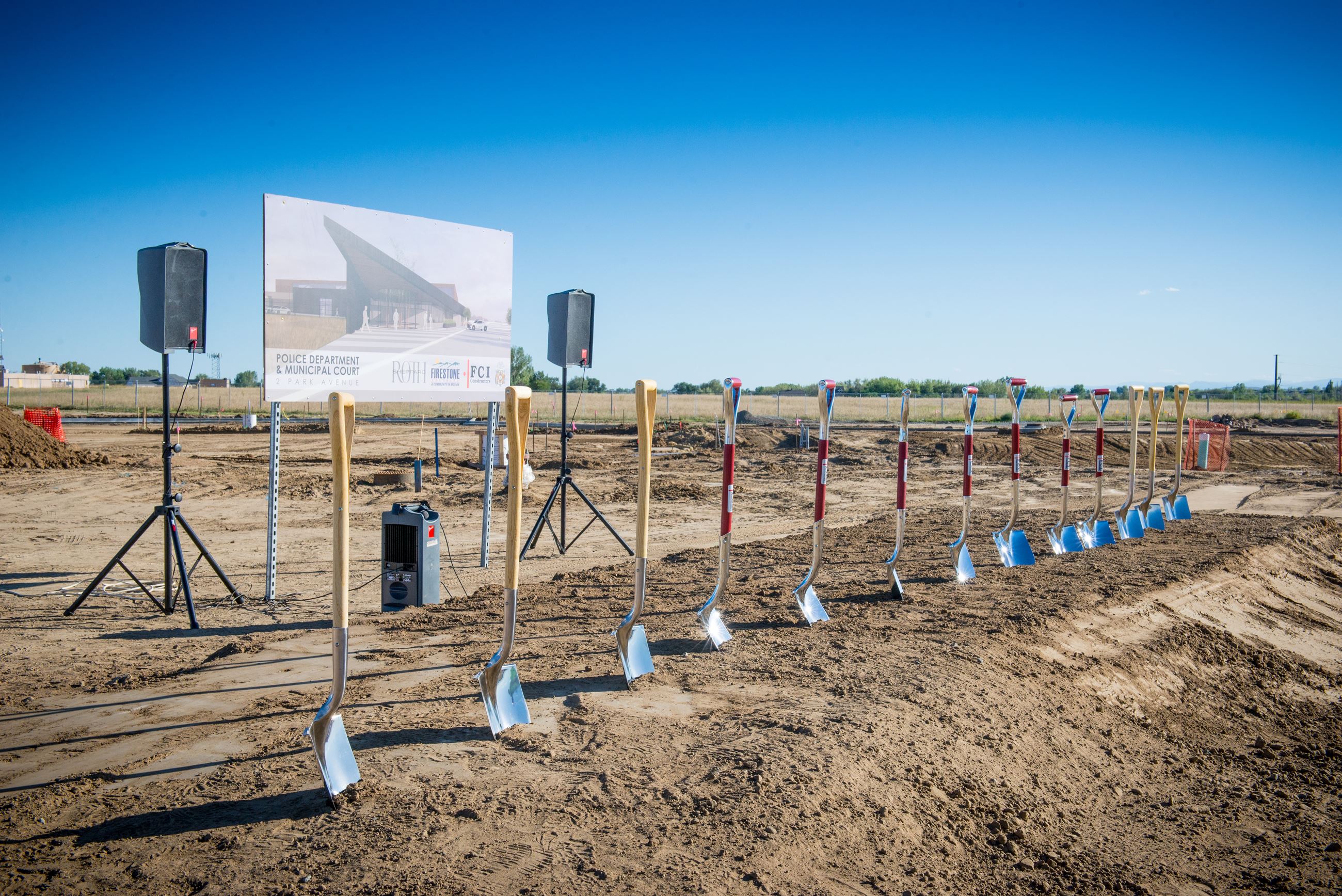 Firestone PD Groundbreaking Building Sign with Shovels